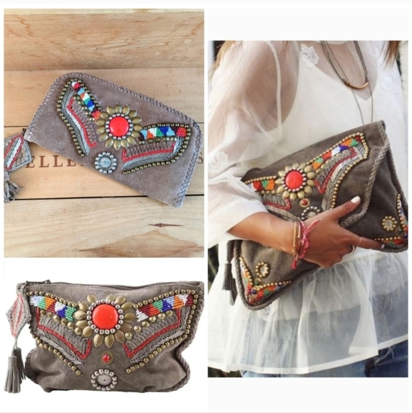 Boho Suede Beaded clutch - Picture 10 of 10
